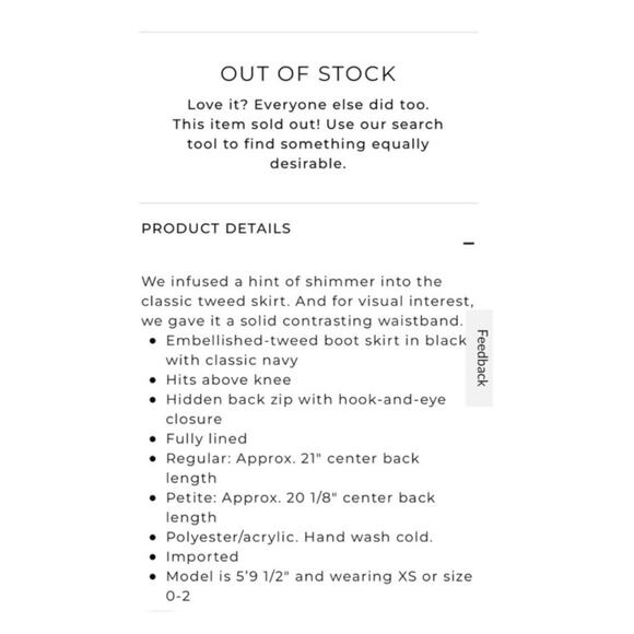 WHITE HOUSE BLACK MARKET Wool Blend Tweed Pencil Skirt Metallic Career Black 10 - Picture 4 of 14